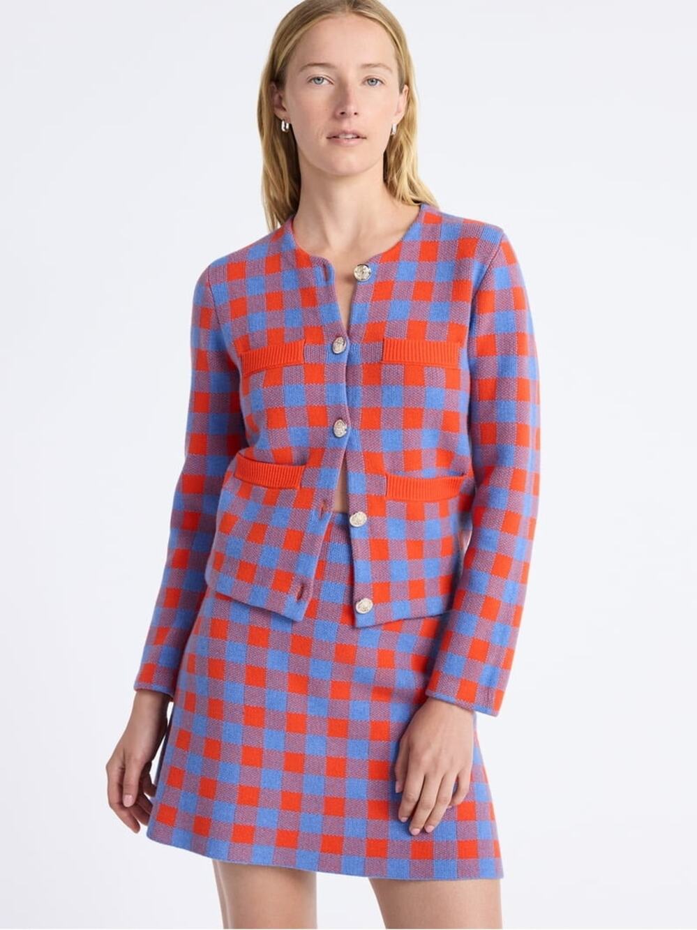 Free Assembly Plaid Cardigan Sweater with Double Welt Pockets